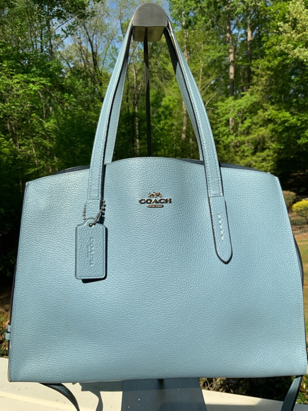 Coach Charlie Pale Blue Pebbled Leather Tote with Removable Strap - Picture 3 of 16
